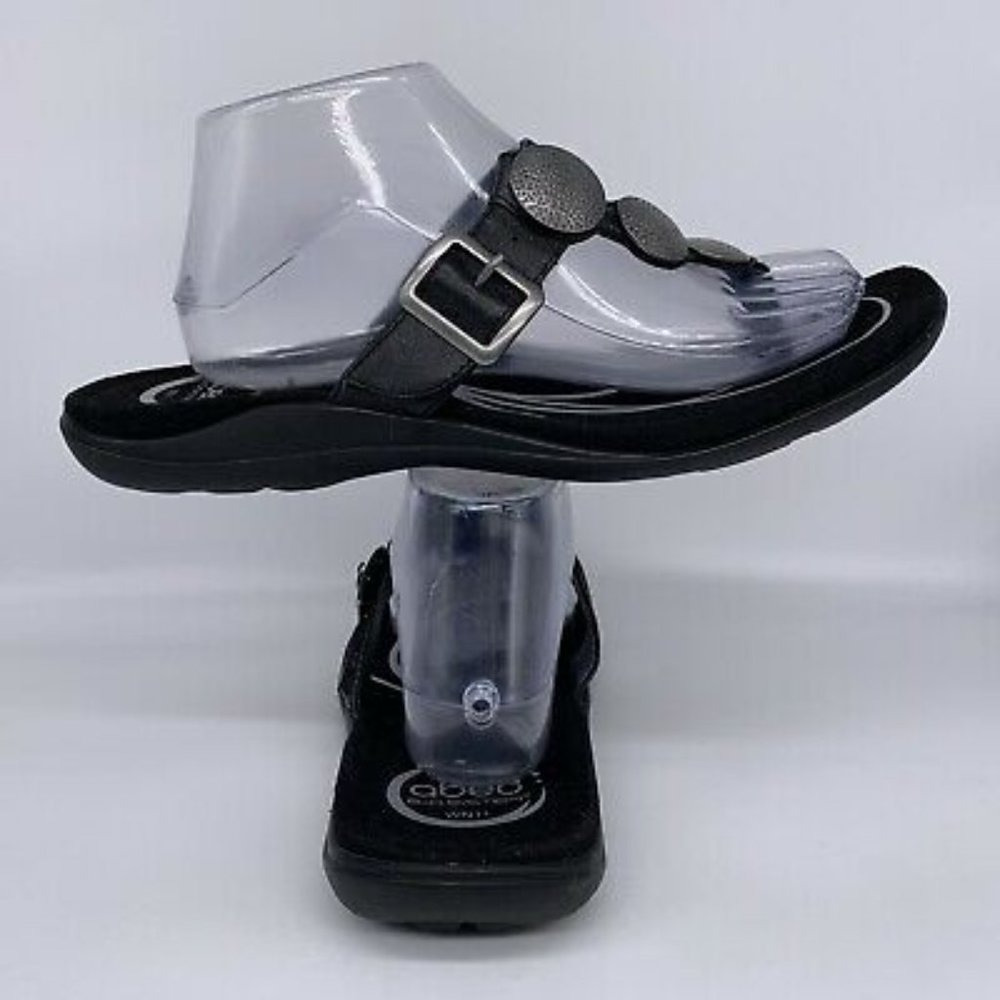 ABEO Bio System Baroque Black Leather Sandals Size:6 Narrow Metal Beads